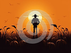 Spooky Scarecrow in Pumpkin Patch Clipart