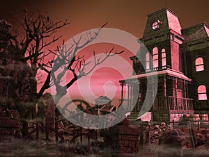 Spooky Scary Mansion Graveyard Halloween Night