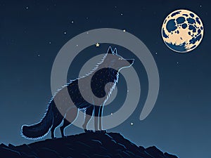 Black wolf howling at moon. Generative Ai