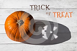 Spooky shadow with text trick or treat top view