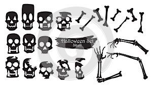 Spooky skull silhouette collection of Halloween vector isolated