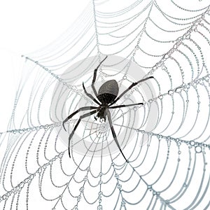 Spooky Spider Detailed Cobweb with a Black Spider on the center. isolated photo