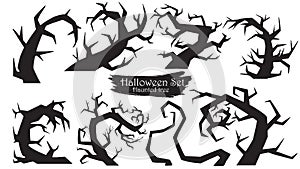 Spooky trees silhouette collection of Halloween vector isolated