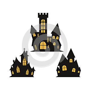 Spooky vector design collection for Halloween. Haunted house silhouette design collection on a white background for Halloween.