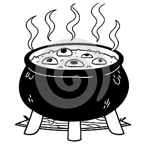 Spooky Witch Cauldron Bubbling Potion Halloween Vector Illustration