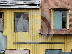 Spooky Yellow Condemned Building ready for Demolition