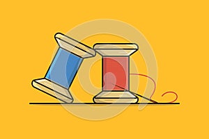 Spool Of Blue or Red Thread and Sewing Needle vector illustration.