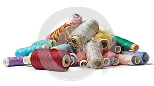 spool of different colors sewing thread isolated white