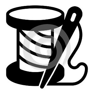 Spool of thread with needle solid icon, sewing tools concept. Vector graphics. Needle ang reel, handmade accessory sign