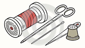 Spool of Thread with Needle and Thimble Sewing Tools Vector, vector design Generative AI