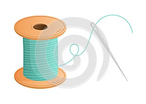 Spool of thread and needle. Vector illustration