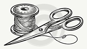 Spool of Thread and Scissors Sewing and Tailor Icon, vector design Generative AI