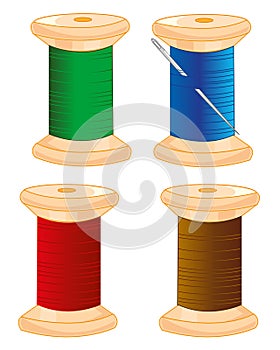 Spools with colour thread and needle.Vector illustration