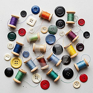 Spools feature various thread colors including purple orange