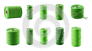 Spools of Green Thread on transparent background