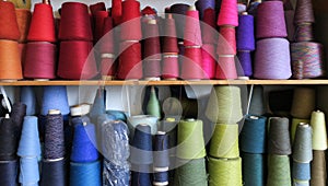 Spools of multi colored wool