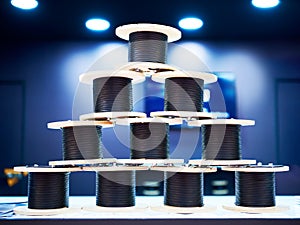 Spools with optical cable on display
