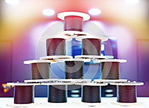 Spools with optical cable on display