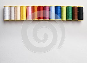 Spools of thread aligned top view