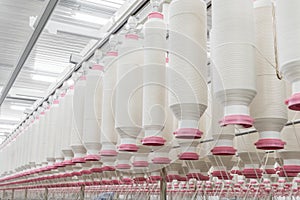 Spools of thread at a textile factory