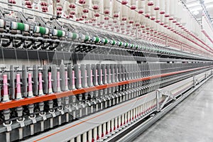 Spools of thread at a textile factory