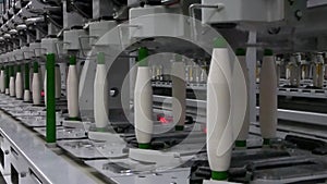 Spools of thread at a textile factory