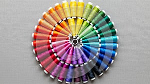 Thread in various colors arranged in a circular pattern create