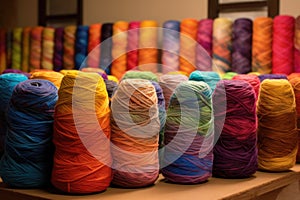 spools of vibrant yarn ready for carpet weaving