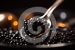 spoon with black sturgeon caviar, delicates fish foodgenerative ai