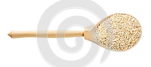 Spoon with crushed pot barley groats isolated