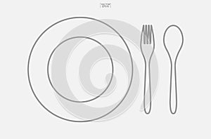 Spoon, dish and fork icon. Set of kitchenware sign and symbol.
