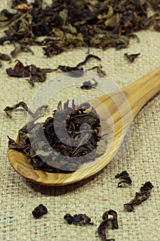 Spoon of dried tea leaves