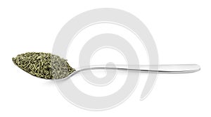 Spoon of dried thyme isolated on white