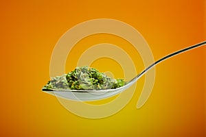 Spoon filled with dried herbs