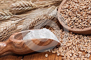 Spoon flour and wheat grains