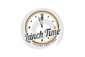 Spoon and Fork Clockwise Clock Time for Lunch Cafe Eatery Restaurant Food Logo Design Vector