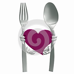 Spoon and fork couple holding heart