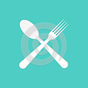 Spoon and fork crosswise flat icon. Kitchen appliances. Vector flat.