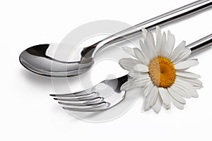 Spoon and fork with flower