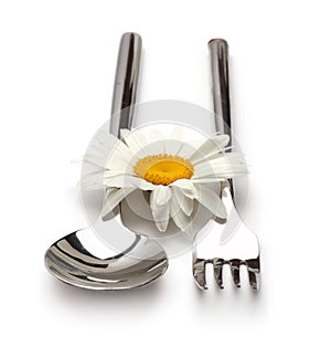 Spoon and fork with flower