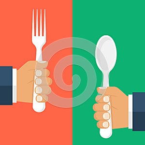 Spoon, fork in hand man
