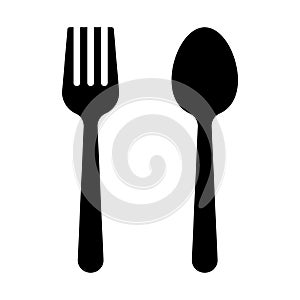 Spoon and fork Icon. Fork and spoon in black simple silhouette style icons. Vector illustration