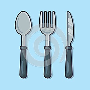 spoon, fork, and knife cartoon vector illustration.