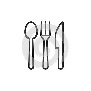 Spoon, fork, knife. Cutlery line icon
