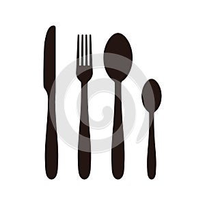 Spoon, fork, knife silhouette set. Vector illustration.