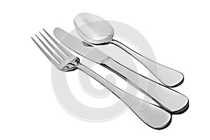 Spoon fork and knife on a white background
