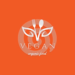 Spoon Fork Plant Leaf Flower Harvest Healthy Vegan Food Logo Design Vector