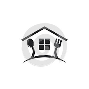 Spoon fork restaurant house logo vector