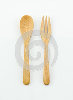 Spoon and fork wood isolated