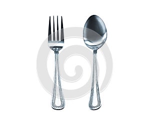 Spoon and frok isolated on white background.